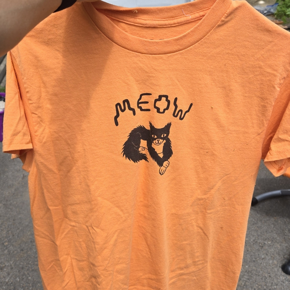 Orange Cat T-Shirt with Meow SKATEBOARDS Print